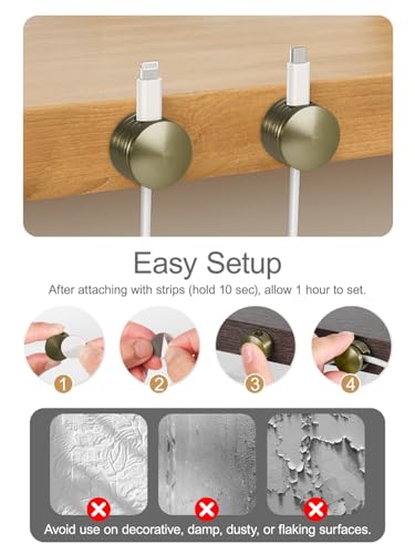 Strong Adhesive Cord Holder for Nightstand with Wider Base, 3 Pack
