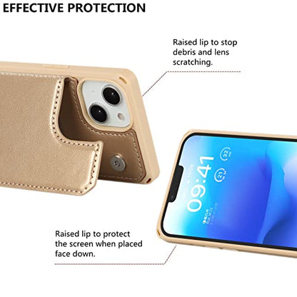 iCoverCase Compatible with iPhone 14 Wallet Phone Case with Card Holder for Women, RFID Blocking Embossed PU Leather Wrist Strap Case 6.1 Inch (Macaron Gold) - color: P-Gold