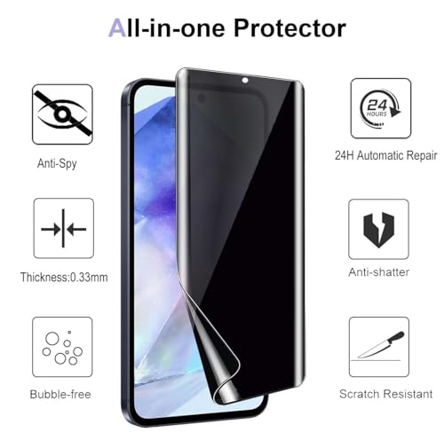 2 Pack for Samsung Galaxy A55 Privacy Screen Protector [Not Glass], Anti-Spy Flexible TPU Film HD Ultra-Thin Bubble Free Case Friendly Full Coverage Hydrogel Film for A55 6.6-inch