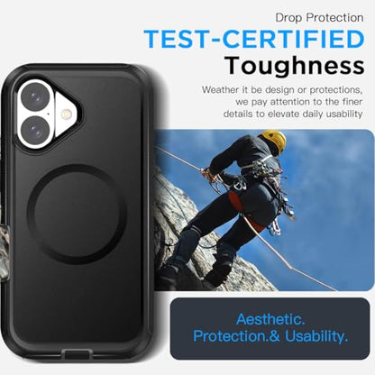 AICase for iPhone 16 Plus Case(6.7"),[Compatible with Magsafe] Magnetic Heavy Duty Drop Protection Full Body Rugged Shockproof/Dust Proof Military Protective Tough Durable Men Women 6.7" 2024 - color: Black with Mag