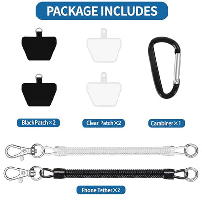 Doormoon Phone Lanyard Tether with 4 Patch, Cell Phone Lanyard with 2* Phone Tether, 4* Patch for Outdoor Hiking Climbing, BlackClear - color: Black and Clear - 2 Pack