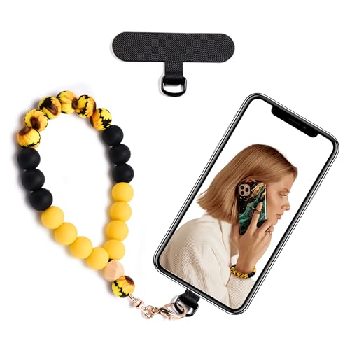 Silicone Beaded Phone Wrist Strap for Women, Elastic Wristlet - color: Sunflower