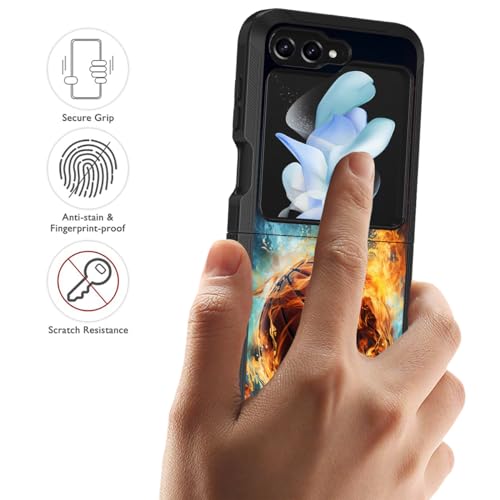 for Samsung Galaxy Z Flip 5 Case, Heavy Duty Dual Layer Hybrid Military Grade Shockproof Drop Folding Protective Cover for Samsung Galaxy Z Flip 5 5G 2023, Burning Basketball - color: Burning Basketball