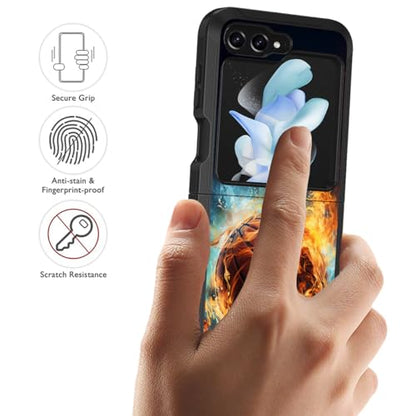 for Samsung Galaxy Z Flip 5 Case, Heavy Duty Dual Layer Hybrid Military Grade Shockproof Drop Folding Protective Cover for Samsung Galaxy Z Flip 5 5G 2023, Burning Basketball - color: Burning Basketball