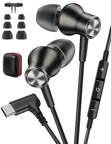 Jiunai USB C Wired Earbuds Right Angle in Ear Headphones Mic Metal Black - color: Metal Black