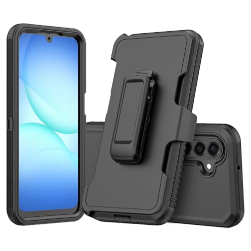 Rugged Phone Case for Samsung Galaxy A18/A17 Black | Belt Clip Holster & Kickstand Heavy Duty Shockproof Protective Full Body Case (Black) - color: Black