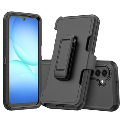 Rugged Phone Case for Samsung Galaxy A18/A17 Black | Belt Clip Holster & Kickstand Heavy Duty Shockproof Protective Full Body Case (Black) - color: Black