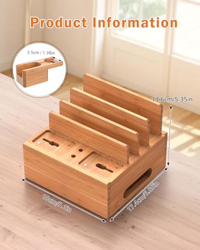Pezin & Hulin Bamboo Phone Charging Station with 5-Port Charger & 5 Cables - color: Dock Rack+Cables+Charger