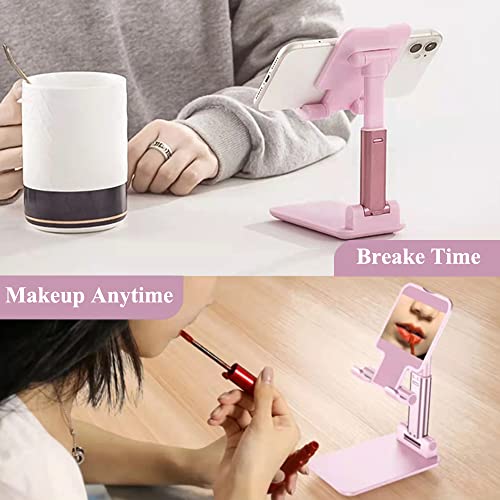 Meetuo 2 Pcs Cell Phone Stand for Desk Adjustable & Foldable Phone Holder - color: Pink+Black