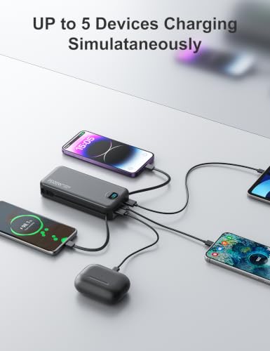 Portable Charger Power Bank 20000mAh with Built in Cables & Wall Plug - color: Black