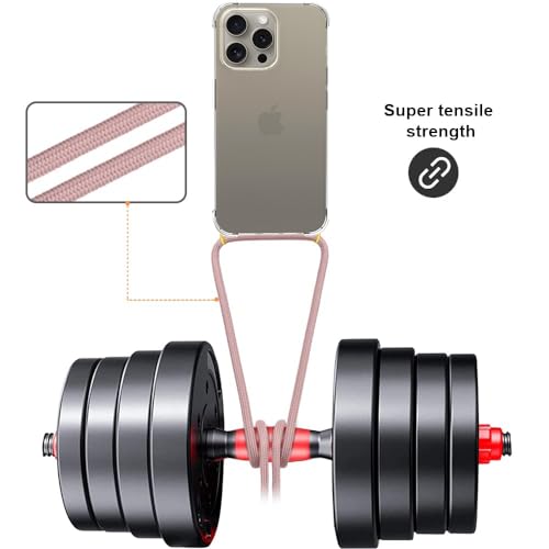 for iPhone 15 Pro Max Strap Case for Women Adjustable Strap Clear Anti-Yellowing Cover Soft TPU Bumper Transparent Shockproof Protective Phone Cover Case for iPhone 15 Pro Max - Rose Gold - size: for iPhone 15 Pro Max
