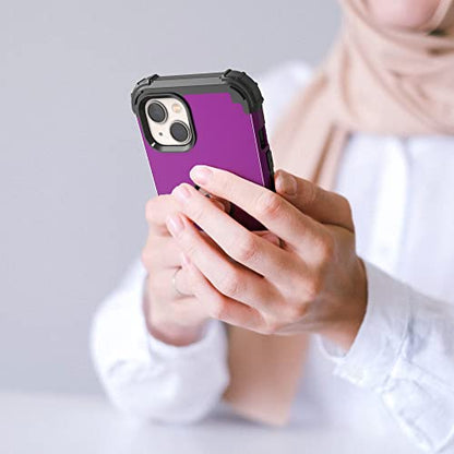 IDweel for iPhone 15 Case with Screen Protector,Luxury 3 in 1 Shockproof Slim Fit Hybrid Heavy Duty Protection Glitter Hard PC Cover Soft Silicone Bumper Full Body Case,Dark Purple - color: Dark Purple
