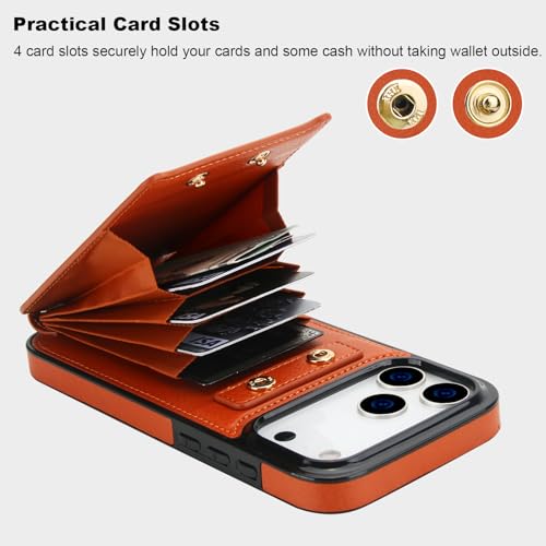 Folosu for iPhone 17 Pro Max Case Wallet,Finger Ring Holder Cover Brown - color: Brown
