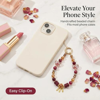 Phone Charm for Women, Beaded Wrist Strap Lanyard with Tether Tab – Anti-Theft Hands-Free Detachable Phone Chain Wristlet
