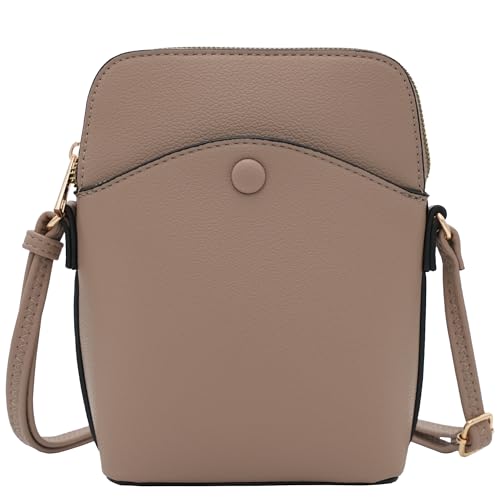 Small Crossbody Bag with Gold Hardware, Mini Shoulder Purse with Adjustable Strap - color: Taupe