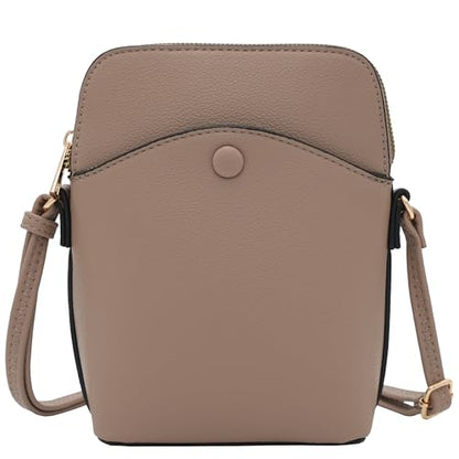 Small Crossbody Bag with Gold Hardware, Mini Shoulder Purse with Adjustable Strap - color: Taupe