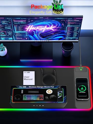 Wireless Charging Mouse Pad Gaming, 31.5"x11.8" Large Desk Mat, Waterproof - color: RGB-31.5"x11.8"-Right