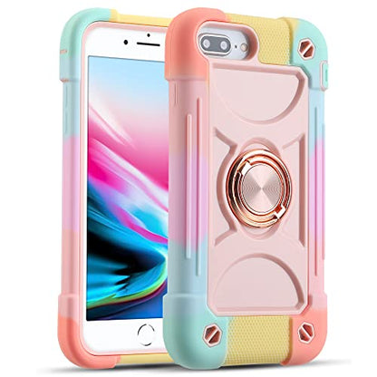 MARKILL Compatible with iPhone 8 Plus/6 Plus Case,iPhone 7 Plus case/iPhone 6S Plus Case 5.5 Inch with Ring Stand, Heavy-Duty Military Grade Shockproof Phone Cover. - color: Rainbow Pink, size: iPhone 8 Plus/iPhone 7 Plus/6S Plus/6 Plus 5.5"