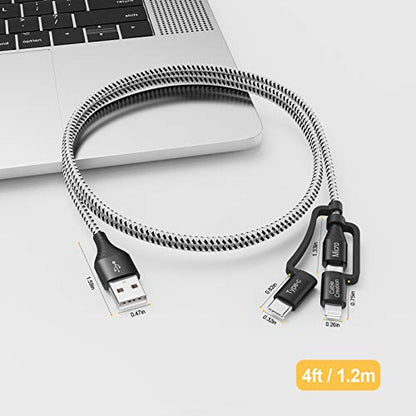 CableCreation Multi Charging Cable 4FT, 3 in 1 Lightning/USB-C/Micro USB Cable [MFi Certified], Braided USB Charge Data Sync Cord for iPhone, iPad, Samsung, Pixel, Android Cellphone&Tablet, More