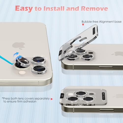imluckies for iPhone 16 Pro - iPhone 16 Pro Max Camera Lens Protector, AR+AF Tempered Glass, 9H Ultra-Tough Metal Individual Lens Cover, HD Clear Camera Accessories - Glitter Natural Titanium - color: Glitter Natural Titanium