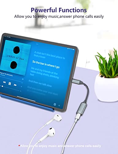 LecLooc USB A to Lightning Audio Adapter Cable USB 3.0 Male to Lightning Female HiFi Audio Headphones Converter Fit with USB A MacBook Computer PC Support Volume Control Mic Nylon Braided (Grey)