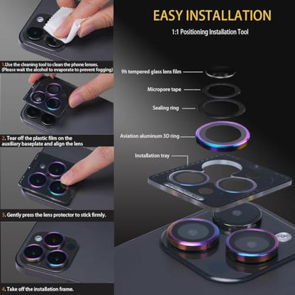 Camera Lens Protector for iPhone 15 Pro/15 Pro Max, Black Glitter - color: Black Glitter