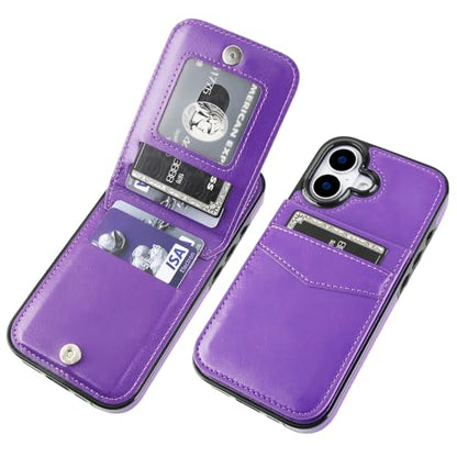KIHUWEY for iPhone 17 Wallet Case Card Holder Kickstand, Dark Purple | Credit Card Slots, PU Leather, Magnetic Clasp, Flip Heavy Duty Protection Cover for Men and Women - color: Dark Purple