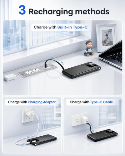 Portable Charger 10000mAh 22.5W Fast Charging Power Bank - color: Black, size: 10000Mah