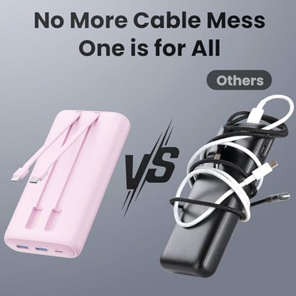 Portable Charger 40,800mAh Power Bank 25W Portable Battery Pack with 2 Built in Cables [2026 Upgraded], PD QC4.0 Fast Charging Portable Phone Charger Compatible with iPhone 17/16,Android Samsung-Pink - color: Pink