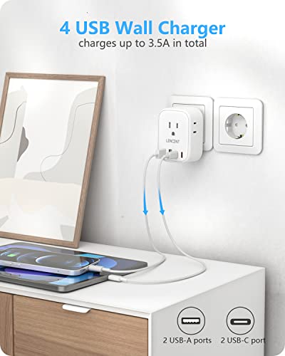 LENCENT Foldable European Travel Plug Adapter, US to Europe Type C Adapter - style: Type C-2Pack-Most of Europe