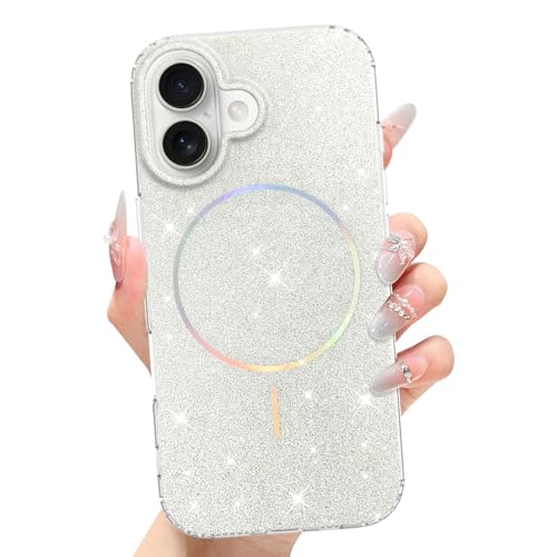 tharlet Magnetic for iPhone 17 Case White Glitter Aesthetic | [Compatible with Strong MagSafe] with Screen Protector Hard Protective Cover for Women Girls Gift giving & daily matching - color: White, size: iPhone 17