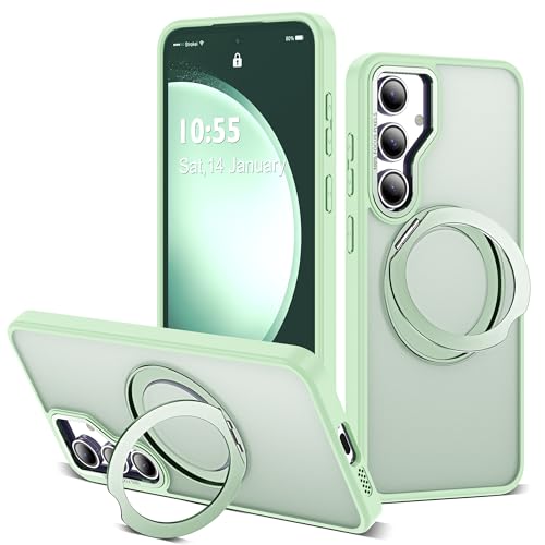 for Samsung Galaxy S23 FE Case with 360° Rotatable Magnetic Ring Stand Compatible with Mag-Safe Military Protection Shockproof Matte Translucent Phone Cases for S23 FE,Green - color: Green, size: Samsung Galaxy S23 FE