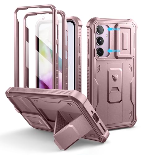 Dexnor for Samsung Galaxy A55-5G Case, [2 Front Frame] [Built-in Slide Camera Cover & Kickstand] Heavy Duty Military Grade Protection Shockproof Phone Case with Screen Protector, 6.6 inch Peony Pink - color: Peony Pink, size: Samsung A55 5G