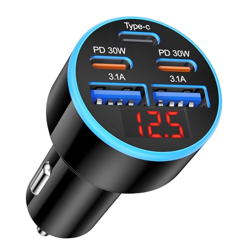 90W USB C Car Charger Adapter with Voltmeter,5-Port USB C Cigarette Lighter - size: 1-Pack