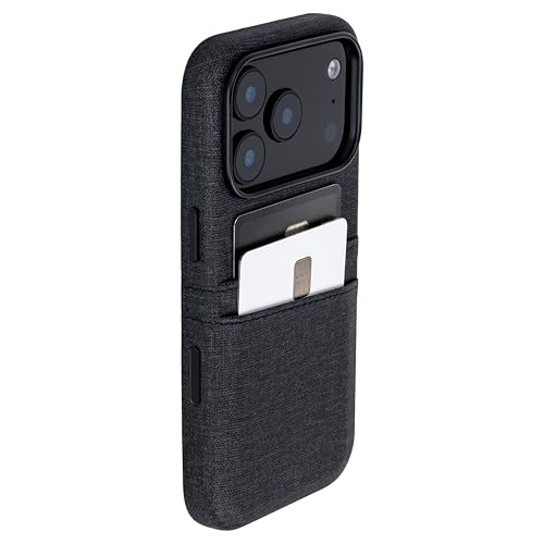 Dockem Card Case for iPhone 17 Pro with Magnetic Mounting Plate, Camera Control Button, Wallet with 2 Holder Slots: M2 Luxe Canvas-Style Synthetic Leather (Charcoal Black) - color: Charcoal black, size: 17 Pro