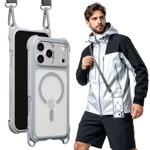 MAGEASY Odyssey MagSafe Crossbody Phone Case with Strap for iPhone 18 Pro Max & 17 Pro Max, 20ft Drop Protection, TPU Leather Shoulder Phone Carrying Case with Adjustable Lanyard (Mist) - color: Mist, size: iPhone 18 Pro Max
