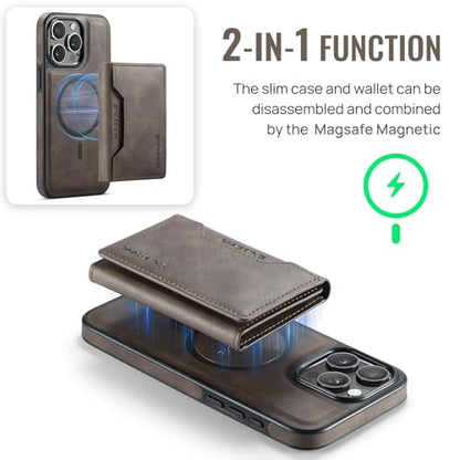K2 2 in 1 Detachable Magnetic Phone Cases Compatible with iPhone 16 Pro Max Case with Card Holder RFID Blocking, Compatible with Magsafe Wallet, Leather 6.9'' (Coffee, iPhone 15 Pro Max) - color: Coffee, size: iPhone 15 Pro Max