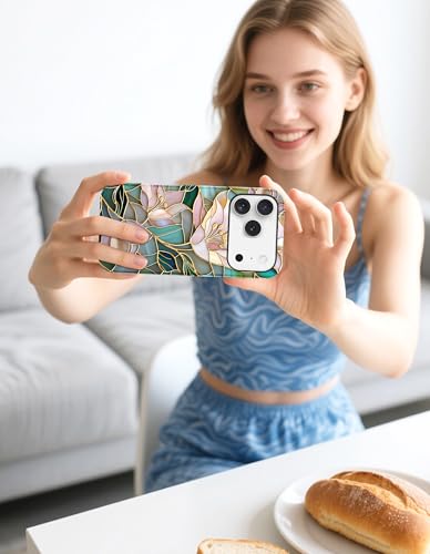 Jusy Magnetic Stained Glass Floral Case for iPhone 16e/17e, Lily | Compatible with MagSafe, Cute Aesthetic Flower Design, TPU and PC Protective Phone Cover - color: Lily