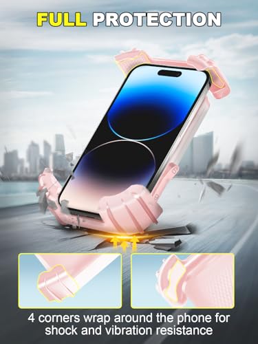 Bicycle Phone Holder,Motorcycle Handlebar Phone Mount,1S Quick Lock Release,360°Rotation Silicone Wrapped Phone Clamp Stand for E-bike,Scooter ATV Strollers Bike Phone Clip,for 4.7- 6.8"Phones - color: Pink