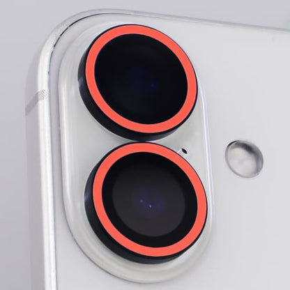 Luminous Camera Lens Protector for iPhone 16/16 Plus Individual Metal Ring Tempered Glass Glow in The Dark Lens Cover (2PCS) (Red, for iPhone 16/16 Plus) - color: Red