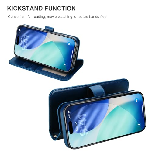 Bocasal Detachable Wallet Case Card Holder for iPhone 17 Pro Max Blue | RFID Blocking Kickstand Card Slots Holder PU Leather Magnetic Shockproof Wrist Strap Removable Flip Protective Cover 6.9 inch - color: Blue