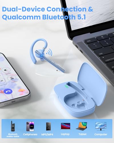 Bluetooth Headset,72H Work Single-Ear Wireless Earpiece for Cell Phone Call - color: Light blue