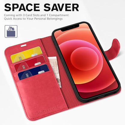 TUCCH Wallet Case for iPhone 12 Pro & iPhone 12 6.1" 2020, Flip Stand, Red | RFID Blocking, 3 Card Holders, Kickstand, PU Leather, Shockproof TPU Shell, Magnetic Closure, Protective Folio Cover - color: Red