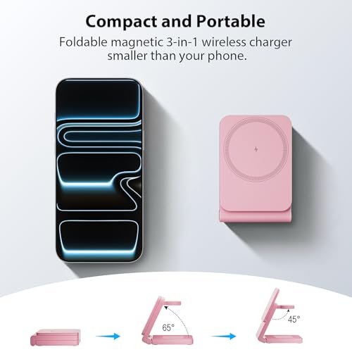 3-in-1 Charging Station for Apple Devices, Foldable Magnetic Wireless Charger Stand, Fast Charger Station for iPhone17/16/15/14/13/12 Pro Max/ AirPods2/3/4 and IWatch Ultra Series(Pink) - color: Pink