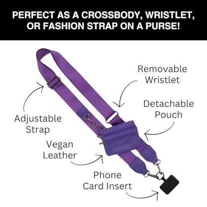 Save the Girls Clip & Go Phone Lanyard Crossbody Strap with Wallet, Purple - color: Purple Strap