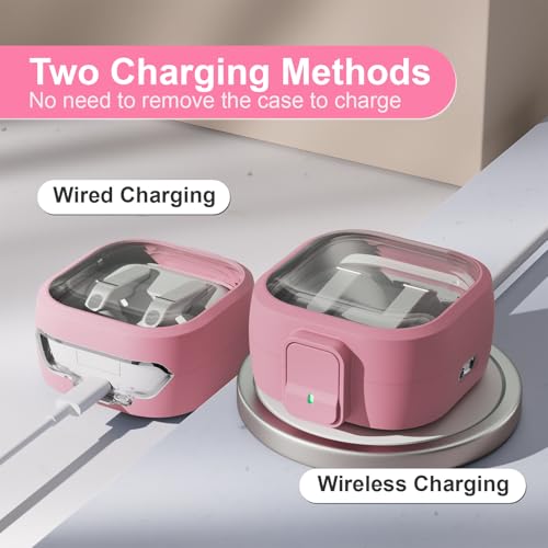 for Samsung Galaxy Buds 4/Buds 4 Pro Case (2026) with Secure Safety Lock Clip,Shockproof Scratch-Resistant TPU Transparent Soft Shell Protective Cover Accessories with Carabiner/Cleaning Kit(Pink) - color: Pink