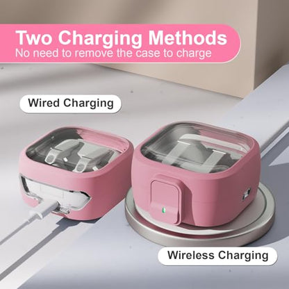 for Samsung Galaxy Buds 4/Buds 4 Pro Case (2026) with Secure Safety Lock Clip,Shockproof Scratch-Resistant TPU Transparent Soft Shell Protective Cover Accessories with Carabiner/Cleaning Kit(Pink) - color: Pink