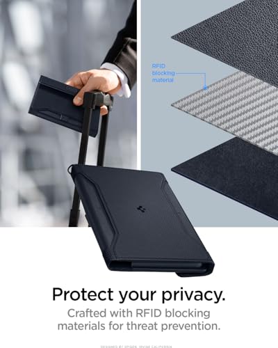 Spigen Life Passport Card Cover Holder, RFID Blocking | Travel Document Organizer, SIM Card Pin Included - Black - color: Navy Blue