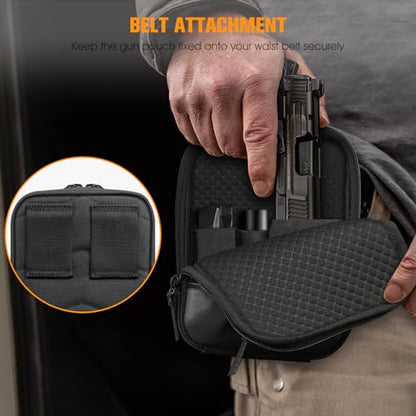 FINPAC Concealed Carry Gun Pouch, Soft Pistol Case Fanny Pack Firearm Bag | Pistol Bag Waist Belt with Holster for Handgun, Air Gun, Men, Women - color: Black - Small Size