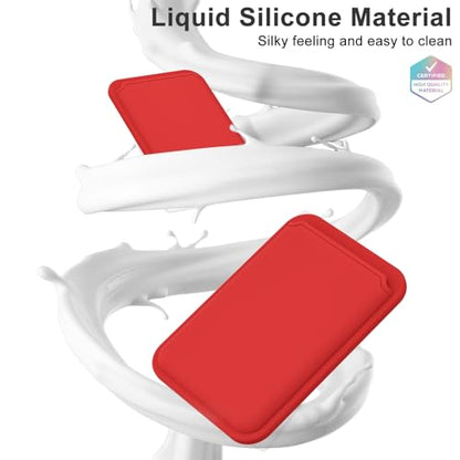oakxco Magnetic Phone Wallet Stick On, Secure Phone Card Holder Silicone Compatible with Magsafe, Adhesive Pocket Sleeve ID Credit Card, Slim Thin Card Case, Compatible with iPhone Samsung, Red - color: Red